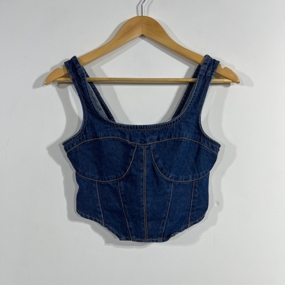 Japna Western Concerts Denim Corset Top Small‎ Smocked Crop Tank Country Cowgirl